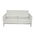 Florence Knoll White Genuine Leather 2 Seat Sofa